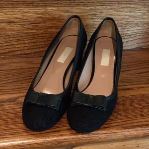 Black fish scale suede block heel pomps Sz 38